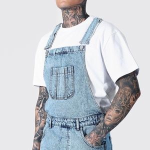 RELAXED FIT LONG OVERALLS Dungarees in Ice Blue color way